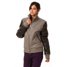 women varsity grey jacket, grey women jackets, latterman varsity grey