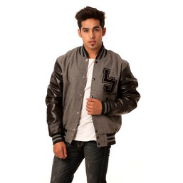 leather sleeve varsity jacket, gray letyterman jacket, custom designed jacket